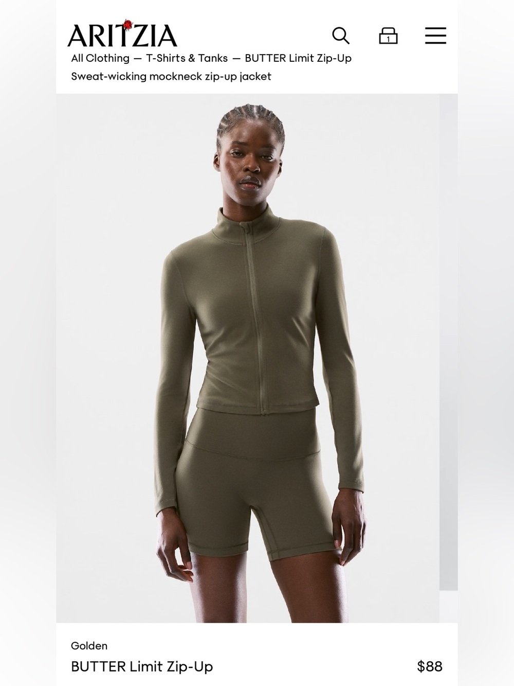 Aritzia TnAction Green Active Top
